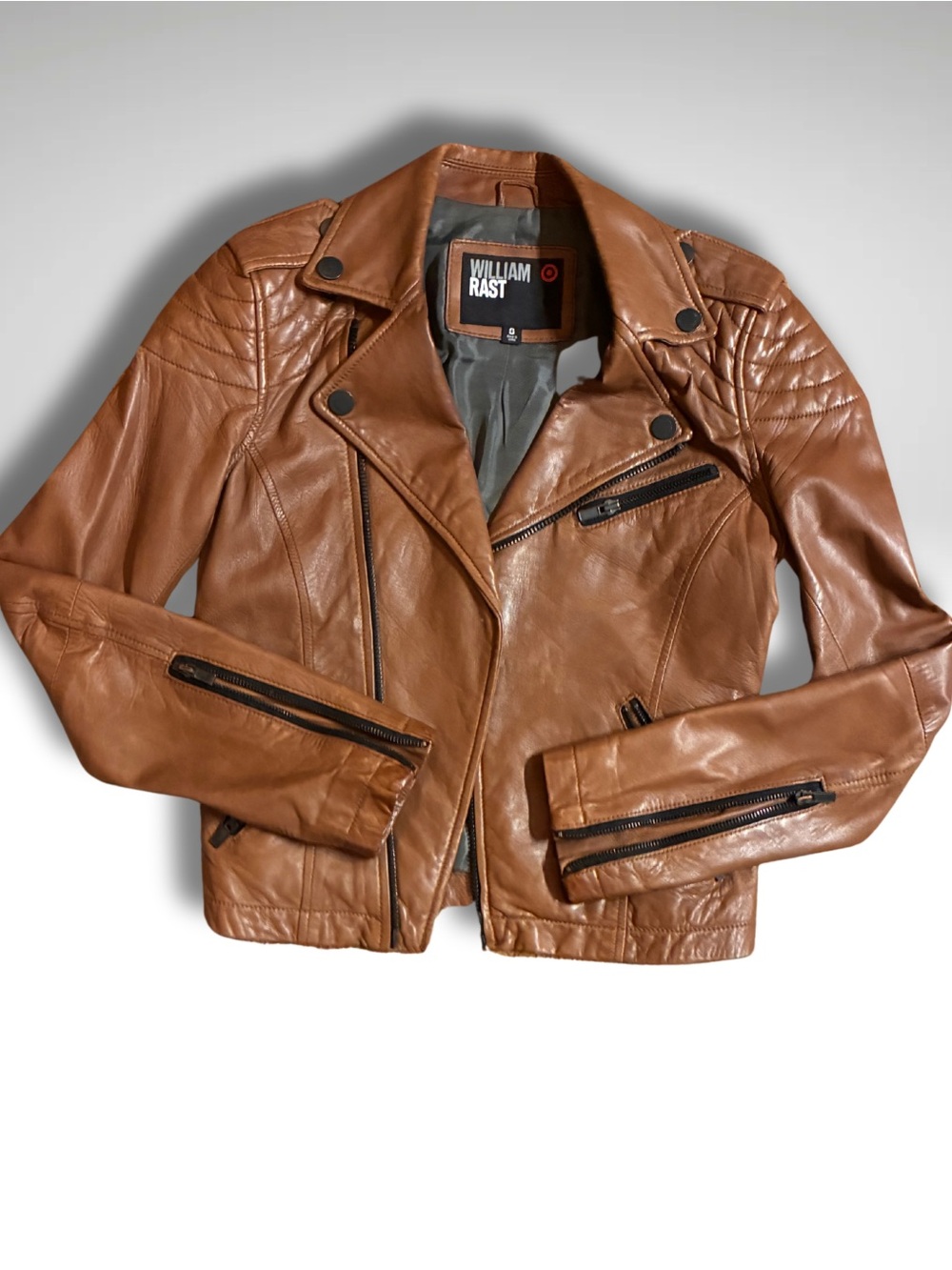 William Rast Cognac Brown Lamb Leather Moto Jacket